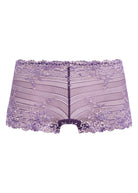 Purple lace shorts on a white background