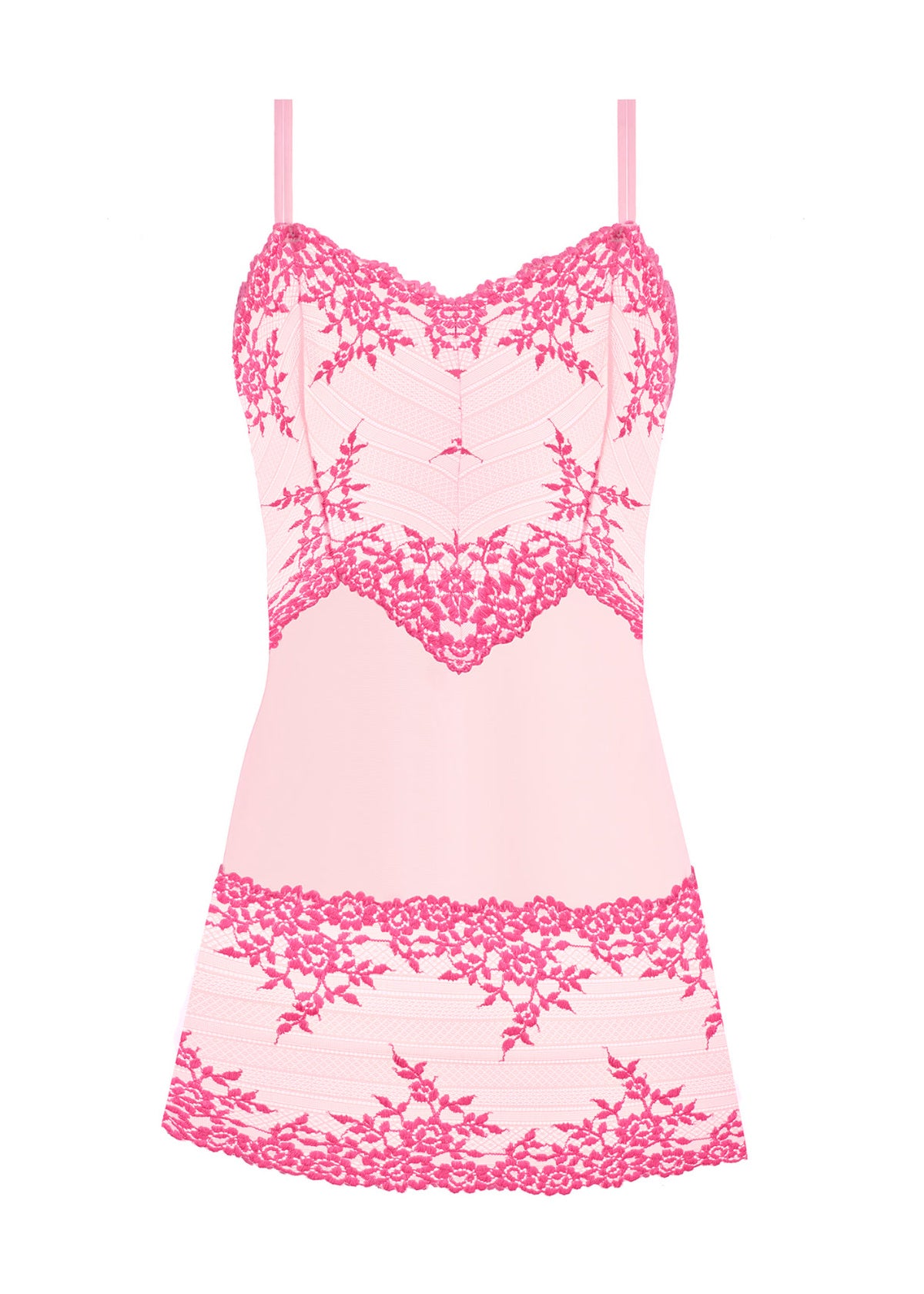 Wacoal's Embrace Lace Chemise in Ballet Pink with Chateau Rose Lace on a white background