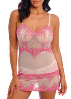 Wacoal's Embrace Lace Chemise in Ballet Pink with Chateau Rose Lace on a white background