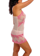 Wacoal's Embrace Lace Chemise in Ballet Pink with Chateau Rose Lace on a white background