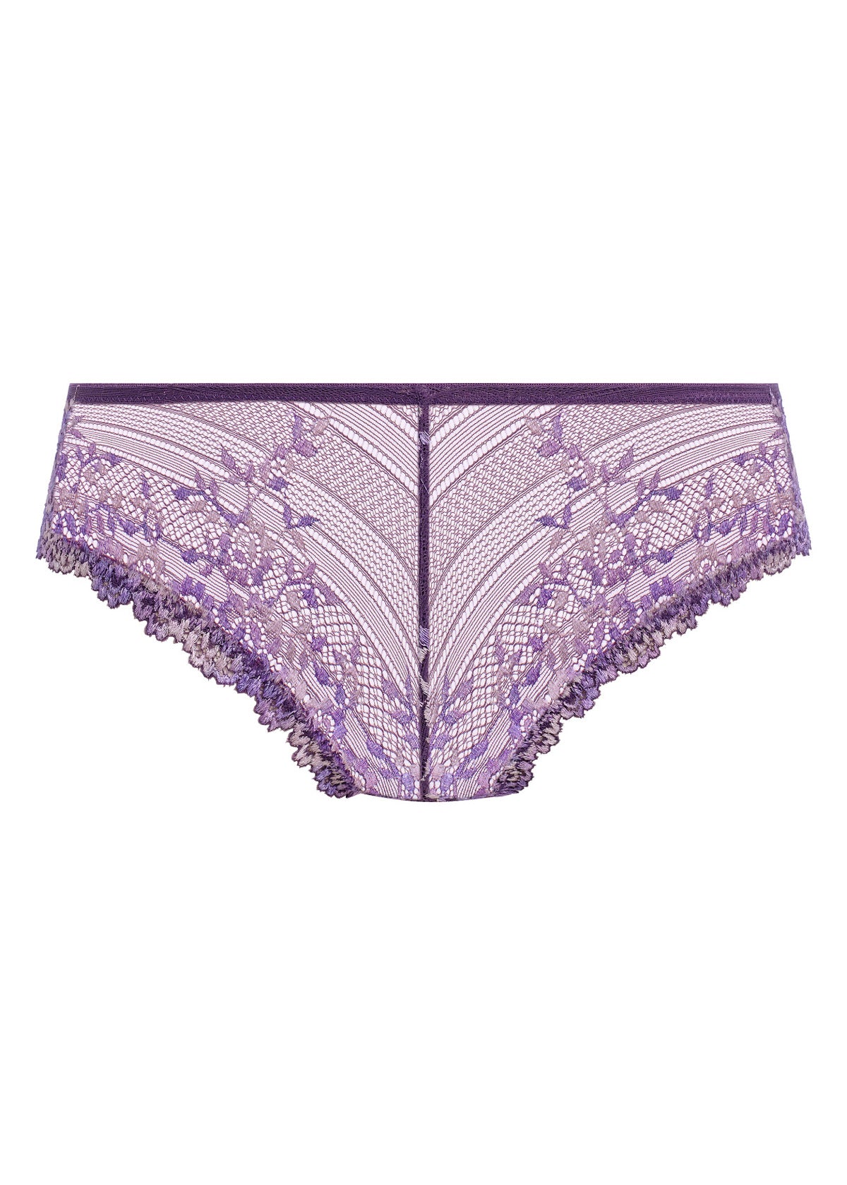 Purple lace underwear on a white background