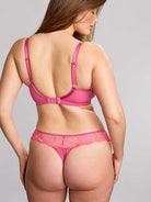 Woman wearing a Panache Coral and Pink Lace Full Cup, Supportive Bra available from Leia Lingerie 