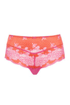 Silhouette on a white background. Pink and coral deep brief with lace detail