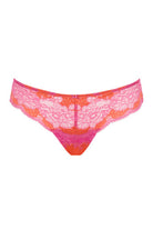 Pink and orange lace underwear on a white background