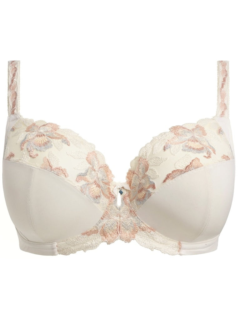 Floral lace bra on a white background available at Leia Lingerie