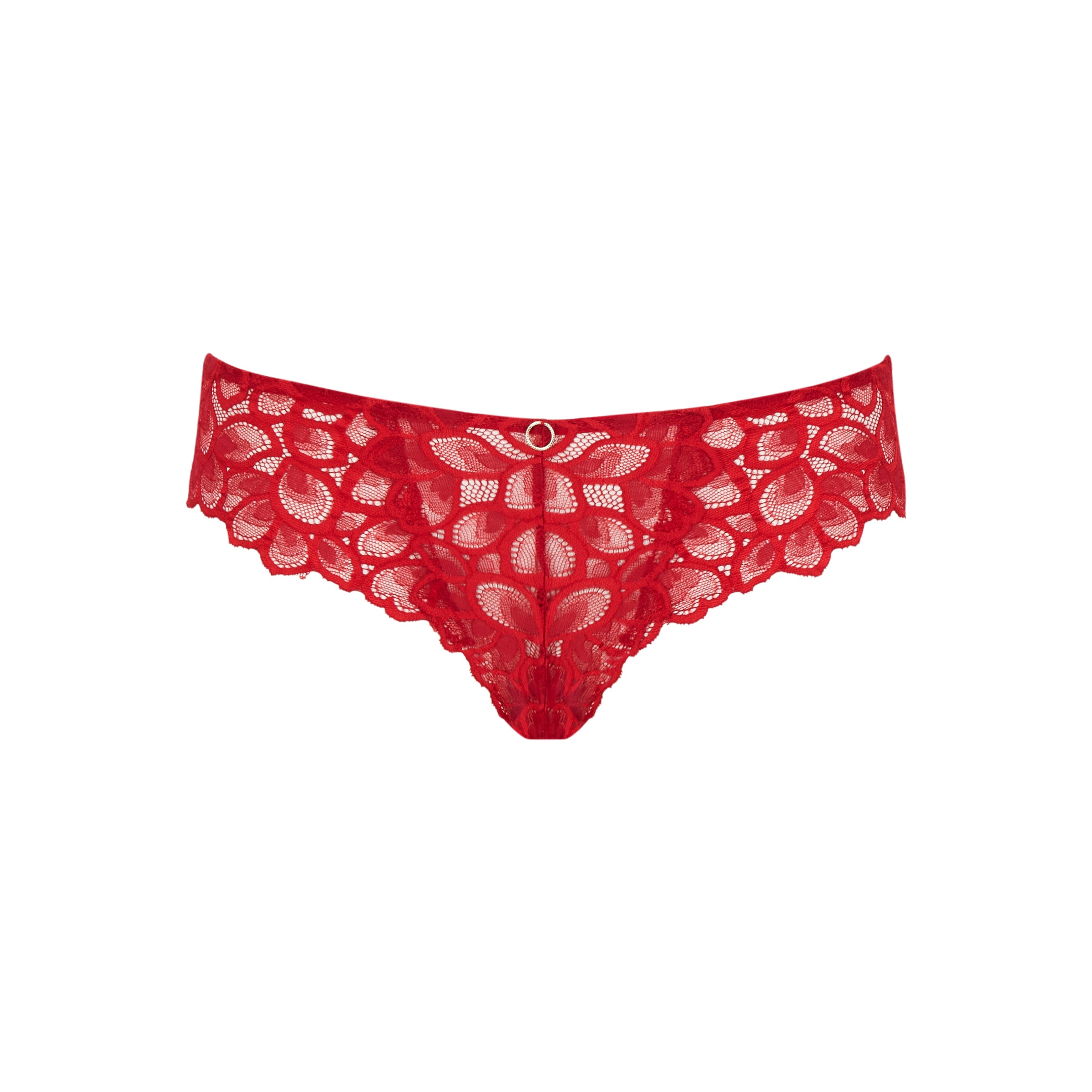 Red lace underwear on a white background